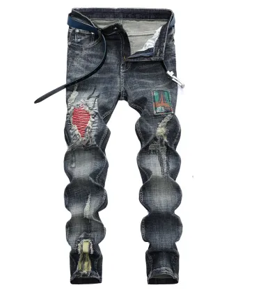 Nostalgic ripped appliqué locomotive men's jeans #99905865