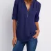 V-neck zipper large size women's long-sleeved sleeves loose chiffon shirt (S-5XL) #9116411