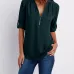 V-neck zipper large size women's long-sleeved sleeves loose chiffon shirt (S-5XL) #9116411