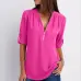 V-neck zipper large size women's long-sleeved sleeves loose chiffon shirt (S-5XL) #9116411