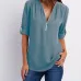 V-neck zipper large size women's long-sleeved sleeves loose chiffon shirt (S-5XL) #9116411