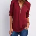 V-neck zipper large size women's long-sleeved sleeves loose chiffon shirt (S-5XL) #9116411