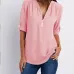 V-neck zipper large size women's long-sleeved sleeves loose chiffon shirt (S-5XL) #9116411