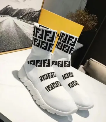 Unisex 2018 Fendi FF Printed knit casual sock boots white #9107112