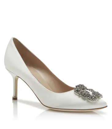 MB Leather White Satin Jewel Buckle Pumps #A29541