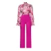 Loose large size casual printed long-sleeved shirt wide-leg pants two-piece set #A21706