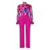 Loose large size casual printed long-sleeved shirt wide-leg pants two-piece set #A21706